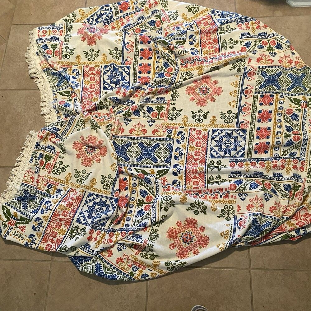 VTG Patriotic Bates Bedspread 70s Double Size Multicolor/1776 Eagle Theme Fringe